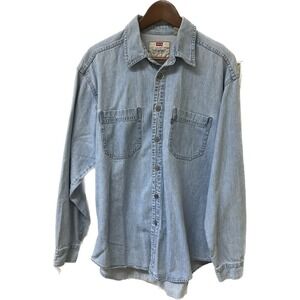 Men’s Large Vintage Levi’s Denim Shirt Button Up Long Sleeve Blue Denim Red Tab